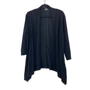 Chicos Travelers Sz 2 Large Black Cardigan Button Back Open Front‎ 3/4 Sleeve